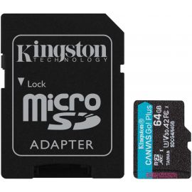 Карта пам'яті Kingston microSD   64GB C10 UHS-I U3 A2 V30 R200MB/s + SD
