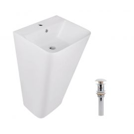 Комплект Qtap Tern: Раковина-моноблок підлогова 440x380x830 мм, White + Донний клапан Pop-up PU02O