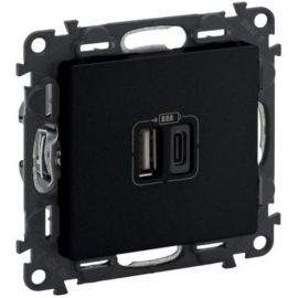 Зарядний пристрій з двома USB-роз'ємами тип А+типС Valena LIFE , 240V, 5V, 3A,  матовий чорний