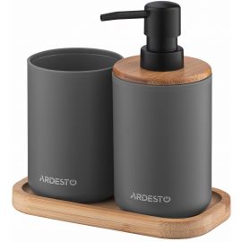 Набір для ванної кмінати Ardesto Minimalism 360мл, 3 предмети, поліпропілен, бамбук, сірий темний
