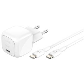 Зарядний пристрій мережевий Belkin 30Вт USB-С PD PPS, кабель USB-С > USB-C, 1м, PVC, білий