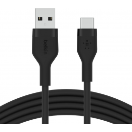 Кабель USB-A > USB-C заряджання/синхронізації Belkin 1м, 15Вт, Type-C, силіконовий з кліпсою, чорний