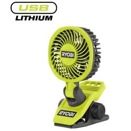 Вентилятор акумуляторний кліпса Ryobi USB Lithium RCF4-0 4В 3800об·хв обертання 325° поворот 180° 2 швидкості 0.29кг без АКБ та ЗП
