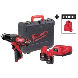 Шурупокрут-дриль акумуляторний Milwaukee M12 BPD-202C 12В 2х2А·год 30Нм 0·1500об·хв ЗП C12C жилет кейс 1.2кг