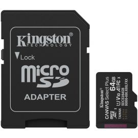 Карта пам'яті Kingston microSD   64GB C10 UHS-I A1 V10 R100MB/s + SD