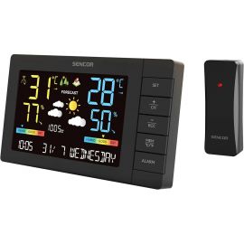 Метеостанція Sencor, внутр/зовн вимірювання, від мережі/AAx3+AAx2, темп-ра, вологість, час, прогноз погоди, атмосферний тиск, чорний