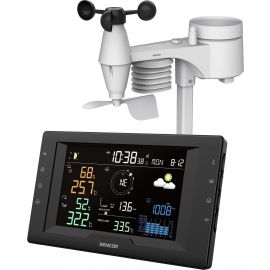 Метеостанція Sencor, внутр/зовн вимірювання, від мережі/CR2032x1+AAx3, темп-ра, вологість, час, прогноз погоди, атмосферний тиск, шв. вітру, чорний