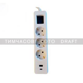 Подовжувач-фільтр мережевий 2E 3xТип F, 3x1.5мм кв, 16A, 1xUSB-A, 1xUSB-C, з захистом від перенапруги, 3м, білий