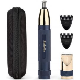Тример Babyliss, для брів, вусів, носа та вух, 1хАА, насадок-3, чохол, сталь, синій