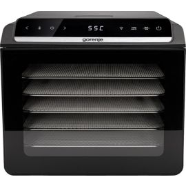 Сушарка для продуктів Gorenje 580Вт, піддонів - 6x1.5см, діаметр - 25см, макс - 75°С, дисплей, пластик+метал, чорний