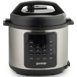 Мультиварка-скороварка Gorenje, 1000Вт, чаша-6л, електронне керув., 8 програм, метал/пластик, чорний-нерж