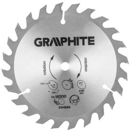 Диск пильний Graphite по дереву, 150х10мм, 1.6мм, 24 зубів