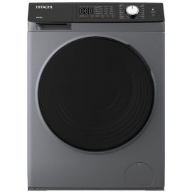 Пральна машина Hitachi фронтальна, 8кг, 1400, A+++, 60см, дисплей, пара, інвертор, люк чорний, cріблястий