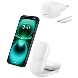 Зарядний пристрій бездротовий Belkin UltraCharge 2-in-1 Foldable Magnetic Charging 25Вт, білий