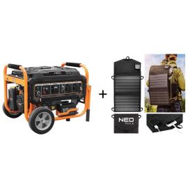 Генератор бензиновий Neo Tools 230В (1 фаза), 2.8/3кВт, електростартер, AVR, 45кг + Портативний зарядний пристрій сонячна панель 90-140