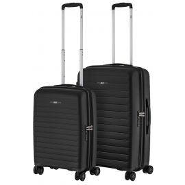 Набір валіз 2E, Aero, поліпропілен, (M+S), TSA, 4 колеса, EXP, чорний