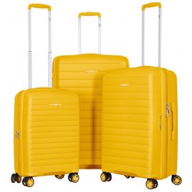 Набір валіз 2E, Aero, поліпропілен, (L+M+S), TSA, 4 колеса, EXP, бурштиново-жовтий