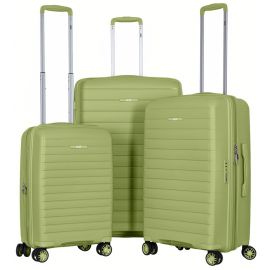 Набір валіз 2E, Aero, поліпропілен, (L+M+S), TSA, 4 колеса, EXP, оливково-зелений