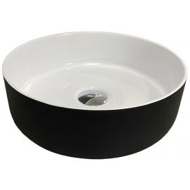 Раковина, умивальник Adamant ARENA, штучний камінь, кругла, без отвору для змішувача та переливу, 360х113мм, врезной, чорно-білий