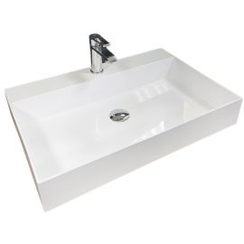 Раковина, умивальник Adamant SLENDER, штучний камінь, прямокут., з отвором для змішувача, без переливу, 605x405x120мм, накладний, білий