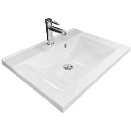 Раковина, умивальник Adamant QUANTO, штучний камінь, прямокут., з отвором для змішувача, з отвором для переливу, 600х447х140мм, накладний, білий