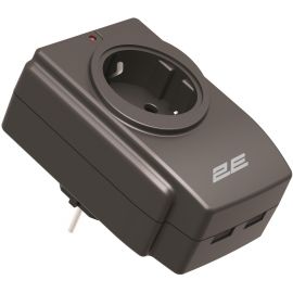 Адаптер мережевий 2E 1xТипF, 16A, 2*USB-A, фільтр, чорний