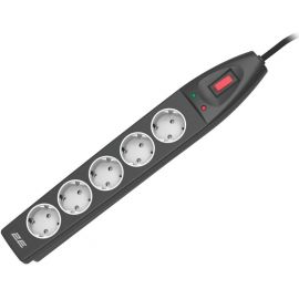 Подовжувач мережевий 2E 5м, 5xТипF, 16A, фільтр, чорний