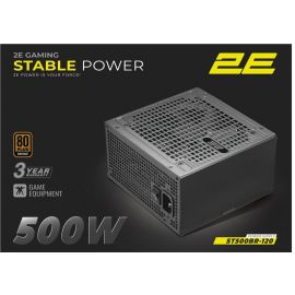 Блок живлення 2E GAMING Stable Power ATX3.1 (500W), >85%, 80+ Bronze, 120мм, 1xMB 24pin(20+4), 2xCPU 8pin(4+4), 3xMolex, 6xSATA, 2xPCIe 8pin(6+2)