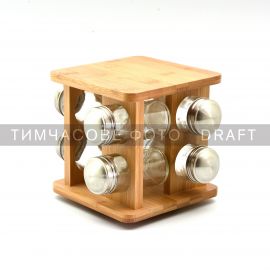 Набір ємностей для спецій на підставці Ardesto Midori, 9 предметів, 80мл, 19x19x15.5см, бамбук, нержавіюча сталь, скло, пластик