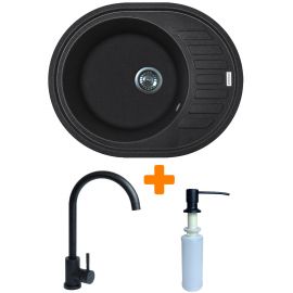 Набір кухонний Adamant Ovum, штучний камінь, овальна, з крилом, 615х495х200мм, чаша - 1, врізна, чорний + змішувач та дозатор