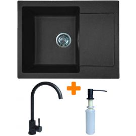 Набір кухонний Adamant Minimal, штучний камінь, прямокут., з крилом, 615х495х200мм, чаша - 1, врізна, чорний + змішувач та дозатор