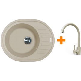 Набір кухонний Adamant Ovum, штучний камінь, овальна, з крилом, 615х495х200мм, чаша - 1, врізна, Avena + змішувач