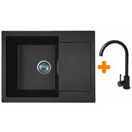 Набір кухонний Adamant Minimal, штучний камінь, прямокут., з крилом, 615х495х200мм, чаша - 1, врізна, чорний + змішувач