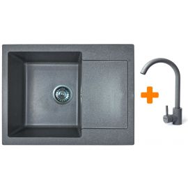Набір кухонний Adamant Minimal, штучний камінь, прямокут., з крилом, 615х495х200мм, чаша - 1, врізна, сірий + змішувач