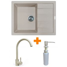 Набір кухонний Adamant Anila, штучний камінь, прямокут., з крилом, 645х495х200мм, чаша - 1, врізна, Avena + змішувач та дозатор