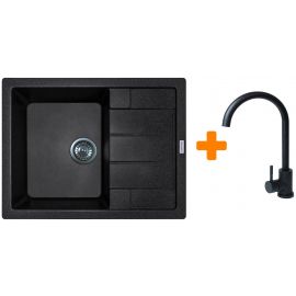 Набір кухонний Adamant Anila, штучний камінь, прямокут., з крилом, 645х495х200мм, чаша - 1, врізна, чорний + змішувач