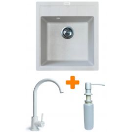 Набір кухонна Adamant Brick, штучний камінь, квадрат, без крила, 460x515x200мм, чаша - 1, врізна, Old stone + змішувач та дозатор