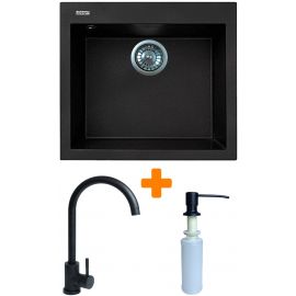 Набір кухонний Adamant Univer, штучний камінь, квадрат, без крила, 560х500х200мм, чаша - 1, врізна, чорний + змішувач та дозатор