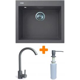 Набір кухонний Adamant Univer, штучний камінь, квадрат, без крила, 560х500х200мм, чаша - 1, врізна, сірий + змішувач та дозатор