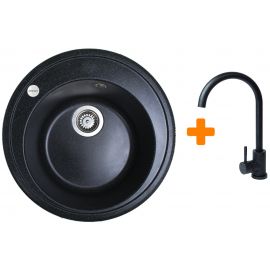 Набір кухонна Adamant Sun, штучний камінь, кругла, без крила, 510x200мм, чаша - 1, врізна, чорний + змішувач