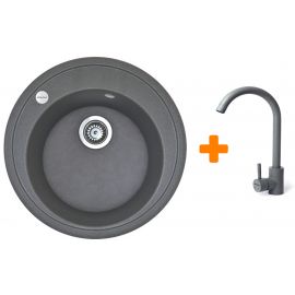 Набір кухонна Adamant Sun, штучний камінь, кругла, без крила, 510x200мм, чаша - 1, врізна, сірий + змішувач