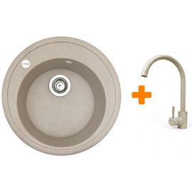 Набір кухонна Adamant Sun, штучний камінь, кругла, без крила, 510x200мм, чаша - 1, врізна, Avena + змішувач