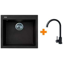 Набір кухонний Adamant Univer, штучний камінь, квадрат, без крила, 560х500х200мм, чаша - 1, врізна, чорний + змішувач