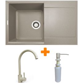 Набір кухонний Adamant Horizon, штучний камінь, прямокут., з крилом, 780х495х230мм, чаша - 1, врізна, Avena + змішувач та дозатор