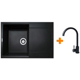 Набір кухонний Adamant Horizon, штучний камінь, прямокут., з крилом, 780х495х230мм, чаша - 1, врізна, чорний + змішувач