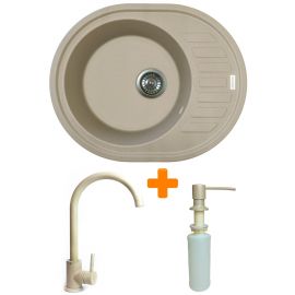 Набір кухонний Adamant Ovum, штучний камінь, овальна, з крилом, 615х495х200мм, чаша - 1, врізна, Сахара + змішувач та дозатор