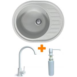 Набір кухонний Adamant Ovum, штучний камінь, овальна, з крилом, 615х495х200мм, чаша - 1, врізна, Old stone + змішувач та дозатор