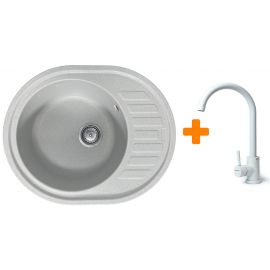 Набір кухонний Adamant Ovum, штучний камінь, овальна, з крилом, 615х495х200мм, чаша - 1, врізна, Old stone + змішувач