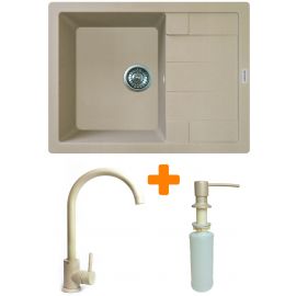 Набір кухонний Adamant Anila, штучний камінь, прямокут., з крилом, 645х495х200мм, чаша - 1, врізна, Сахара + змішувач та дозатор