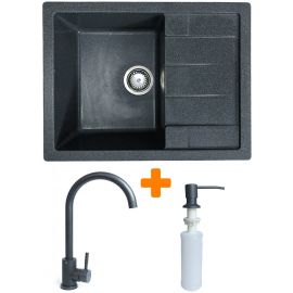 Набір кухонний Adamant Anila, штучний камінь, прямокут., з крилом, 645х495х200мм, чаша - 1, врізна, графіт + змішувач та дозатор